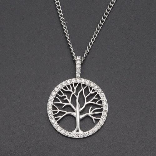 Bling Bling Hip Hop Tree of Life Crystal Pendant Necklace Trendy Iced Out Jewelry Necklace Pendants Dropshipping Wholesale
