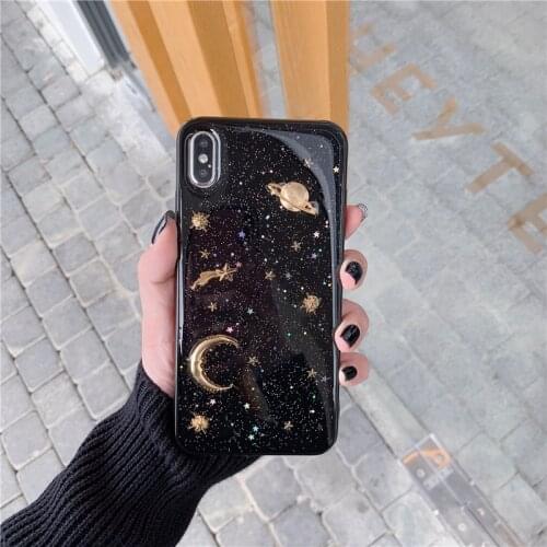 Qianliyao Clear Bling 3D Moon Stars Phone Case For iPhone 12 11 Pro X XR XS Max 7 8 Plus 6 6s Planet Soft TPU Silicone Cover