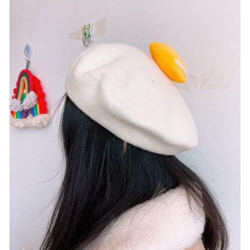Lady Spring Winter Berets Hat Cute Poached Yolk Caps Women Cotton Painter Style Hat Caps Female Bonnet Warm Walking Cap