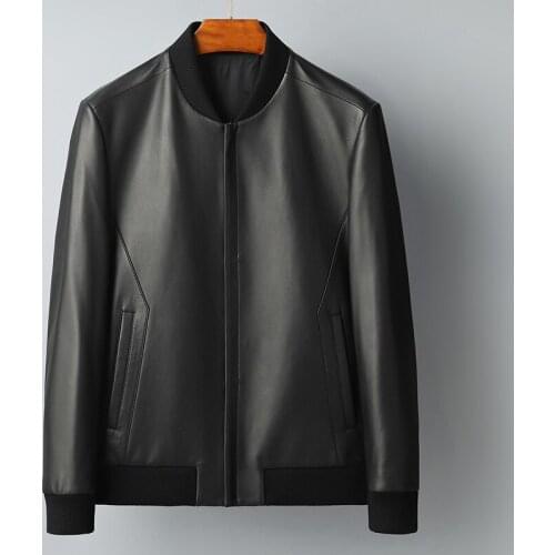 Spring and Autumn Mens Genuine Leather Clothes Male Casual Baseball Collar Sheep Skin Jacket Coat