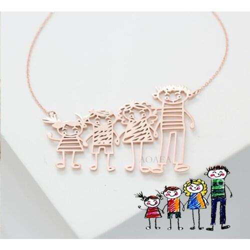 Customized Childrens Drawing Necklace Kids Art Child Artwork Rose goldCustom Name Jewelry Christmas GIFT for Kids