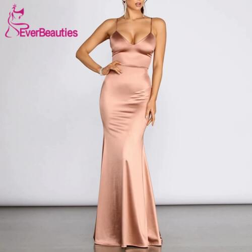 Вечерние платья Mermaid Evening Dress Long 2020 Satin Sexy Backless Vestidos De Fiesta Spaghetti Straps V-Neck Robe De Soiree