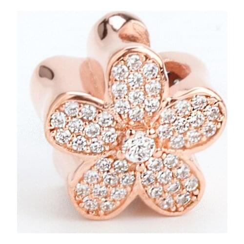 DoDoFly Authentic 925 Sterling Silver Dazzling Daisy Sakura Beads Fit Original Bracelet Pendant DIY Jewelry Charms Gift