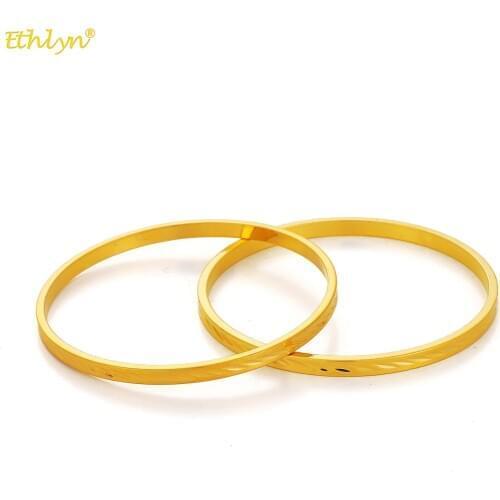 Ethlyn 2Pcs/Lot Ethnic Baby Bangles Gold Color Dubai Bangles Kids Bracelet Luxury Bracelet Child Jewelry Birthday MY80