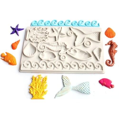 Cake Baking Mould For Decoration Kitchen Bakeware Tool Mermaid Sea Shell Coral Fish Wave Silicone Fondant Mold