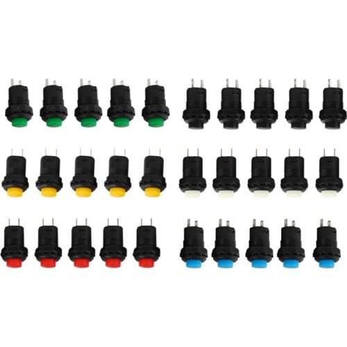 Hot 30Pcs 12mm Self-Locking Latching Push Button Switch 3 Color Self-Locking Latching Push Button Switch Off-ON DS-428