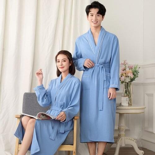 Spring And Autumn Waffle Robe Hotel Lovers Nightgown Men And Women Bibulous Bathrobe Beauty Salon Sweat Steam Sleepwear Nightie