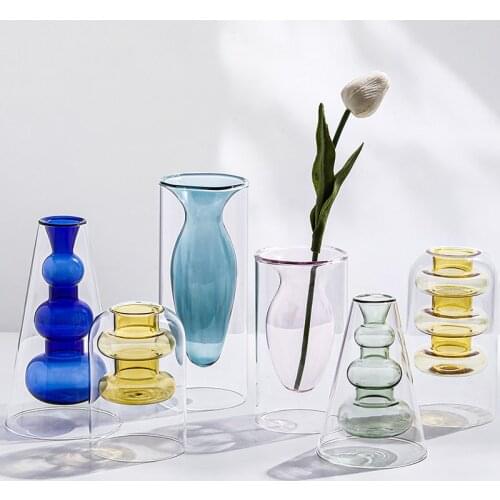 Nordic Home Decoration Crystal Vases for The Interior Hydroponic Flower Stained Vase Glass Flower Base Living Room Desktop Gift