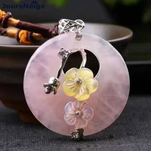 JoursNeige Natural Pink Red Crystal Shell Flower Pendant Necklace Lucky Evil Spirits for Women Girl Friend Retro Pendant Jewelry