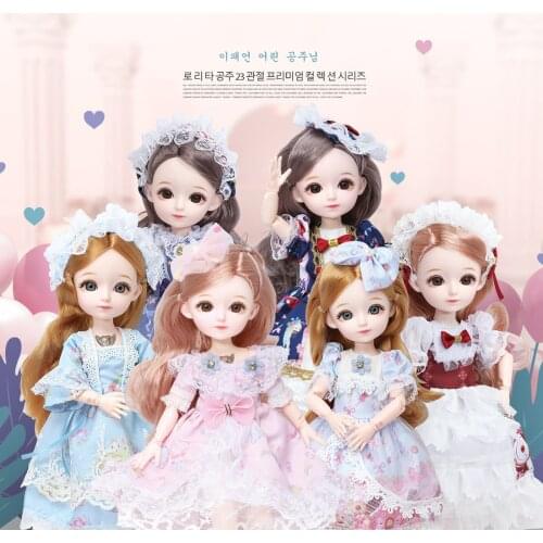 12 Inch Light Music BJD Dolls 22 Joint Movable 31 CM 1/6 Make up Dress up Brown Hair Dolls With Beautiful Dress Toys For Girls