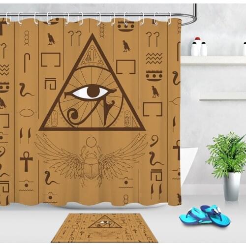 LB Hieroglyphics And Animal Shower Curtain Set Ancient Egypt Bathroom Waterproof Eco-Friendly Polyester Fabric For Bathtub Decor
