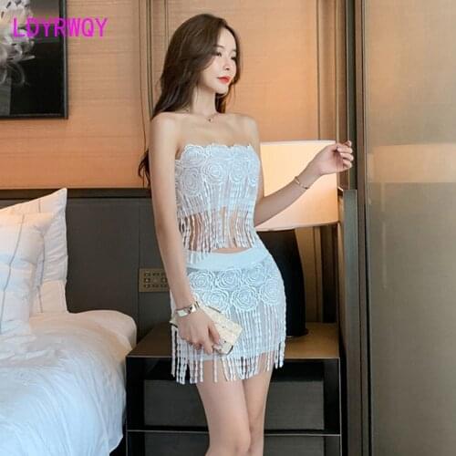 LDYRWQY 2021 Set Hotel Technician Uniform Lace Dress Sleeveless Office Lady Pullover Slash neck Regular