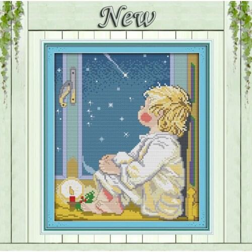 Boy Look at the stars Home Wall Decor counted printed on fabric DMC 14CT 11CT DIY Cross Stitch Needlework kits embroidery Sets
