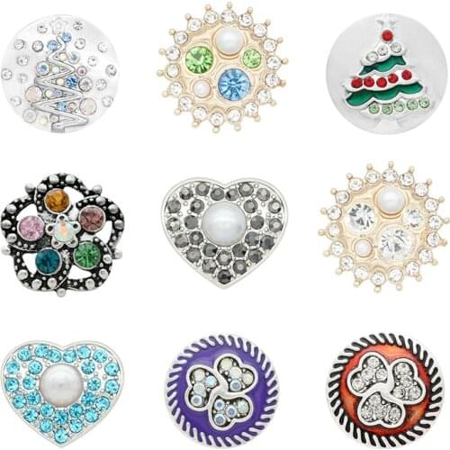 Christmas love Rhinestone Flower 20mm Metal snap button jewelry DIY bracelet KD1060