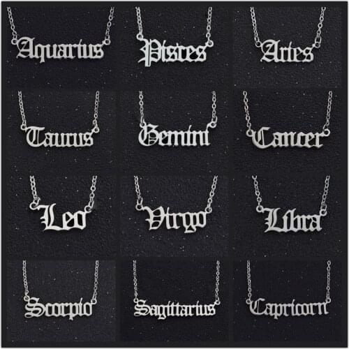 Fashion 12 Constellation Letters Necklace Gemini Libra Sagittarius Pisces Zodiac Letters Pendant Jewelry Men Womenbirthday Gift