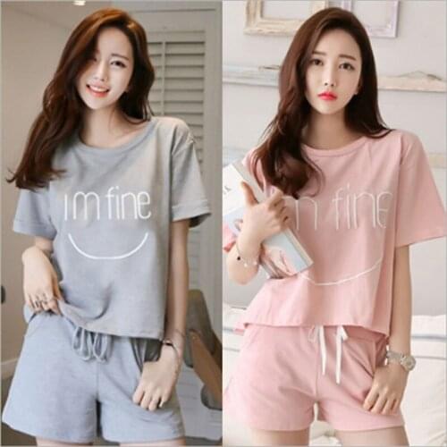 Fashion Newest Summer womens pajamas short Cartoon letter Home suit Cotton Sleepwear Leisure sport femme home clothes for women