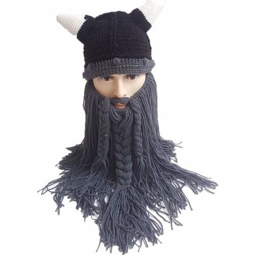 Mens Beard Horn Hat Handmade Knit Winter Warm Cap Men Bicycle Mask Women Birthday Cool Funny Gag Party Xmas Gifts Halloween Cap
