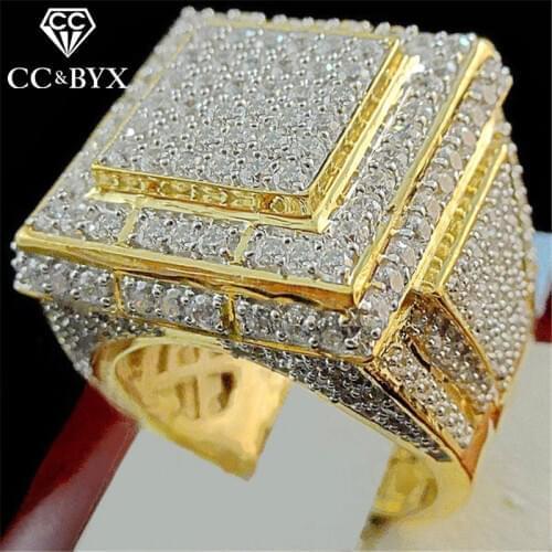 CC Rings For Men Luxury Fashion Jewelry 24K Gold Ring Cubic Zirconia Bridegroom Wedding Engagement Party Gift CC2104