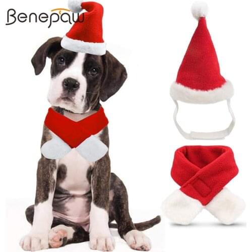 Benepaw Cute Christmas Dog Hat Scarf Set Comfortable Santa Claus Cap Winter Warm Pet Costume Outfit Party Event Accessories