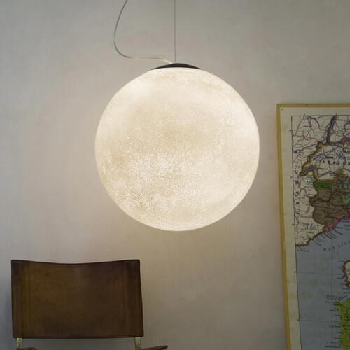 Nordic Creative Restaurant 3D Print Moon Chandelier Art Design Acrylic Living Room Bar Led Hanging Light Fixtures Free Shipping
