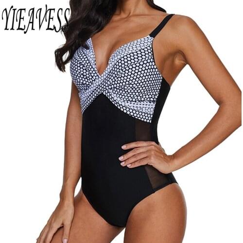 2019 New Plus Size Swimwear Women One Piece Mesh Female Swimsuit Fused Swimming Suit Striped Monokini Bather Suit Trikini