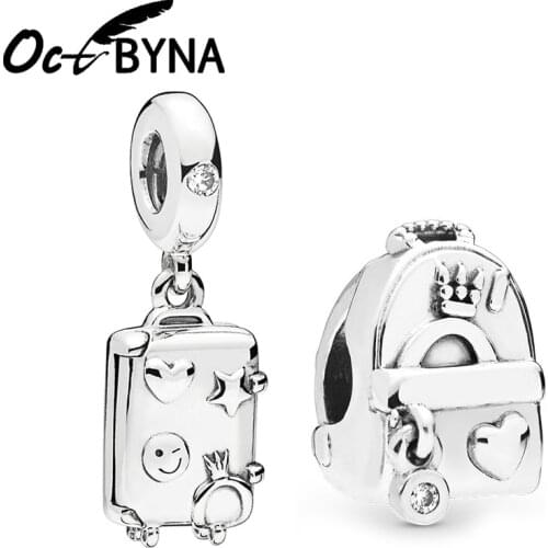 Octbyna Outdoor Adventure Backpack Beads Travel Suitcase Pendant Charm Fits Pandora Snake Chain Bracelet&Necklace Making Jewelry