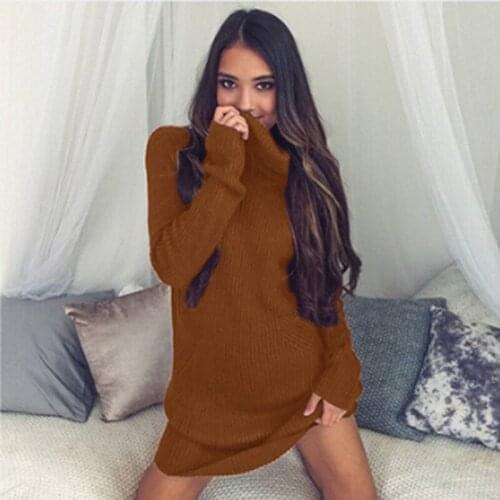 Casual Women Knitted O-Neck Full Regular Sexy A-Line Solid Sweater Mini Dresses Bodycon Autumn Dress