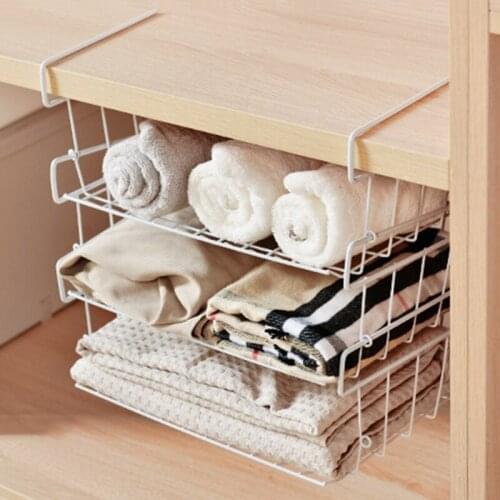 Rectangular Undershelf Storage Basket Snug Fit Arms Iron Wire Under Shelf Organization Rust Resistant Under Shelves E8BD