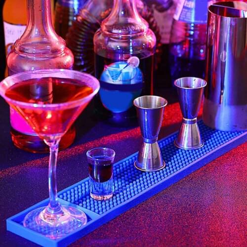 Rubber PVC Bar Mat Heavy Duty Glassware Dish Drying Mat (2 Pcs 60X8cm Blue)-ABUX