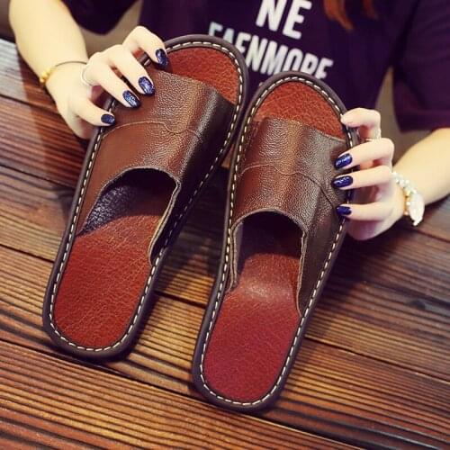 Summer Mens and Womens Indoor Household Couple Sandals Wood Floor Antiskid and Deodorant Leather Slippers Summer
