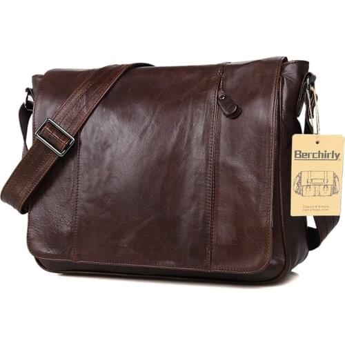 Vintage 100% Guarantee Natural Genuine Leather mens messenger bags big capacity Cow Leather breifcases 14 inch laptop handbags