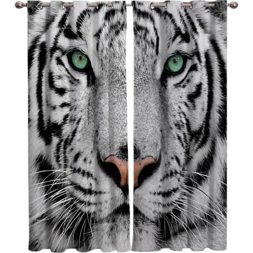 White Tiger Face Green Eyes Window Treatments Curtains Valance Window Curtains Kitchen Bedroom Indoor Drapes Kids Room Curtain