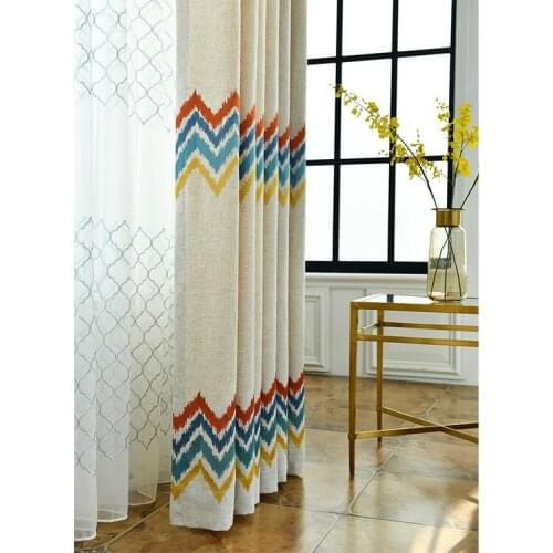 Factory Direct Red White Curtain Embroidered Curtains for Living Room Bedroom Blackout Curtain Cloth Stitching Drapes Customized