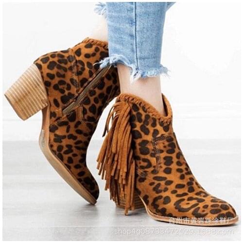 Women Shoes New fashion Leopard Print Sexy Pointed Toe Ankle Boots Slip on Deep V High Heel Women boots Lady Shoes Dropship 71