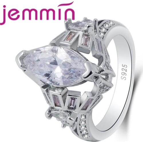 Popular Jewelry Big Oval White CZ 925 Sterling Silver Ring Women Wholesale Geometric Ornaments Women Fashion Jewelry