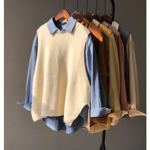 Autumn Round Neck Sleeveless Women Knitted Vest Solid Color Loose Casual Thin Sweater Vest Candy Color Female Tops 2021