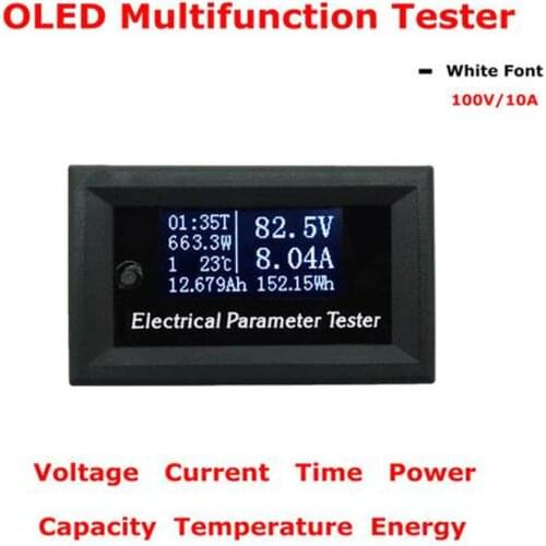 100V 10A 7in1 OLED Multifunction Tester Voltage Current Time Temperature Capacity Voltmeter Ammeter Electrical Meter