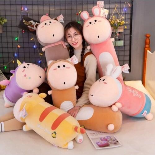 130cm Funny Plush Long Pillow High Quality Monkey Tiger Rabbit Unicorn Toy Stuffed Cartoon Doll Accompany Birthday Gift for Kids