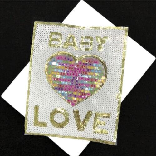 20pcs Baby Love Heart parches Glitter Patches For Clothing Heat Transfer Sequined Patch Appliques Garment Jeans Jacket Patchwork