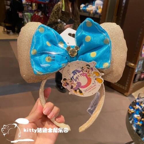 2021 Disney mickey minnie mouse ear Headband Blue bow shanghai Disneyland