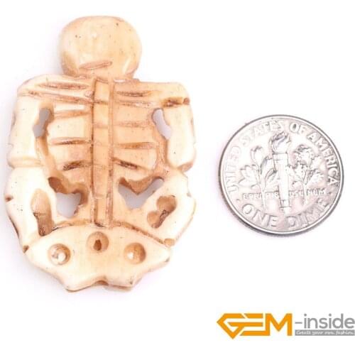 27x41mm White Large Full Body Skull Skeleton Carved Bone Beads For Jewelry Making 1 Pcs To Sale Free Shipping