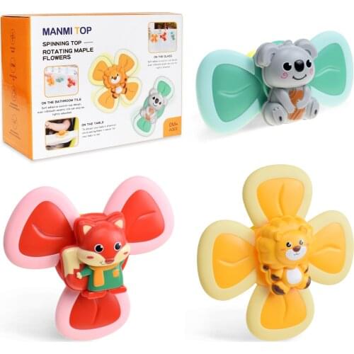 3pcs Fingertip Toy Suction Cup Rotating Silicone Gyro Water Game Baby shower play Cartoon Fidget Spinner Bath Toys for kids