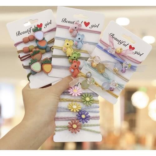 5 Pcs/set Cartoon Animals Flower Children Elastic Hair Rubber Bands Accessories For Girls Kids Scrunchies Tie Hair Rope Holder