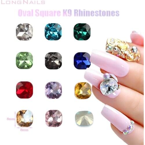 8x8mm Oval Square Crystal Rhinestones 100pcs/Bulk Nail Jewelry Strass Decor-Stones K9 Crystal Opal Sharp Back Nail Flash Gems 3D