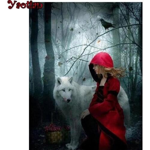 Full square round drill 5D DIY diamond painting Fantasy Art Girl and wolf embroidery beaded cross stitch 3D home decoration gift