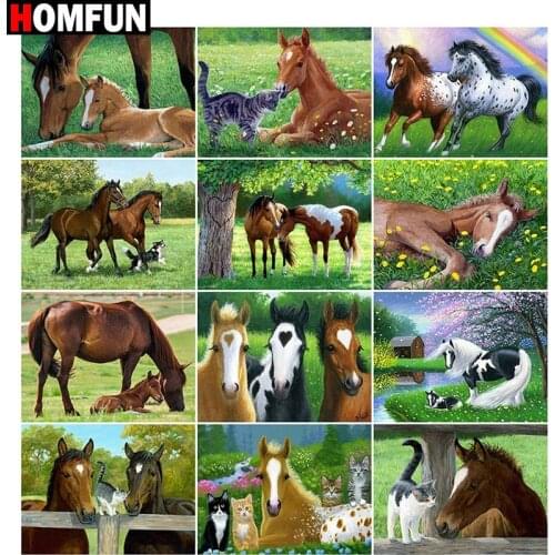 HOMFUN Full Square/Round Drill 5D DIY Diamond Painting "Animal horse landscape map" Embroidery Cross Stitch 5D Home Decor Gift