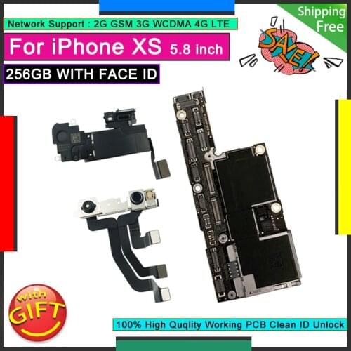 Free iCloud Logic Board For IPhone XS 256GB Original Motherboard WITH Face ID Factory Unlocked Mainboard Good Working Plate