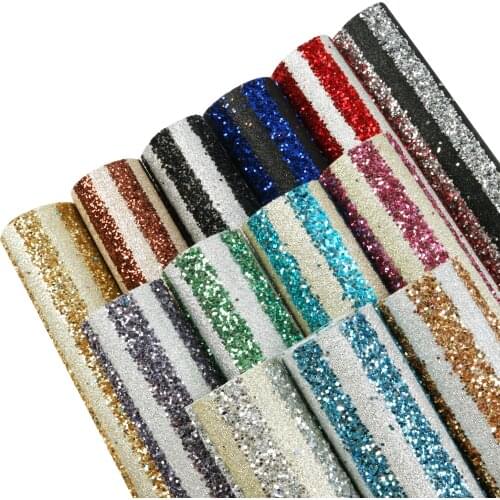 Shimmer Chunky Glitter Faux Leather Sheets Striped Metallic Synthetic Leather Fabric 20x33cm for DIY Earrings Hair Bows Crafts