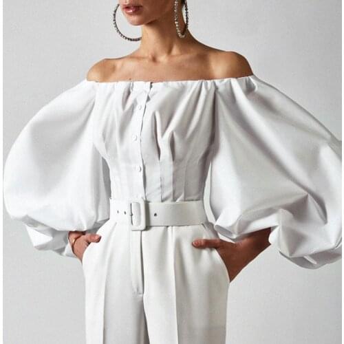 Fashion Sexy Off Shoulder Blouses Women Spring Summer Lantern Long Sleeve Shirts Print Top Vintage Holiday Elegant Shirt Blusas