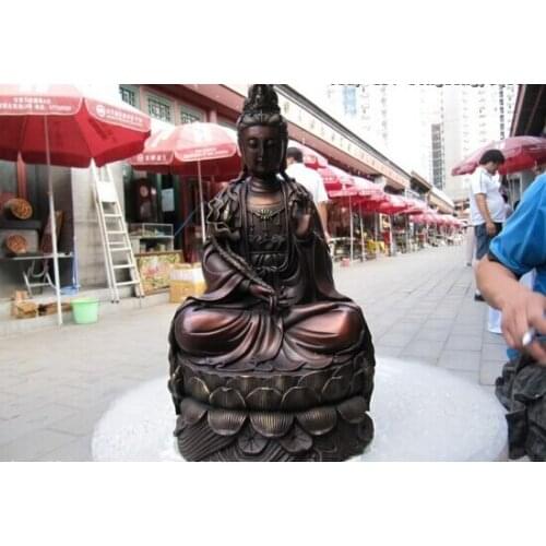 Fast shipping USPS to USA S0130 12"Chinese Red Bronze Refined lotus flower Bodhisattva Guan Yin GuanYin Statue
